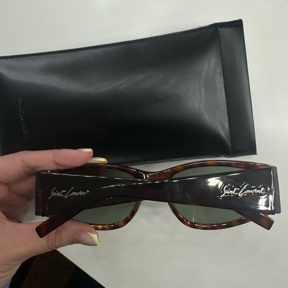 Saint Laurent Tortoiseshell Frame Sunglasses with Green Lenses